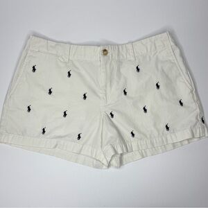 Polo Ralph Lauren Pony Logo Shorts Womens 6 White All Over Embroidered